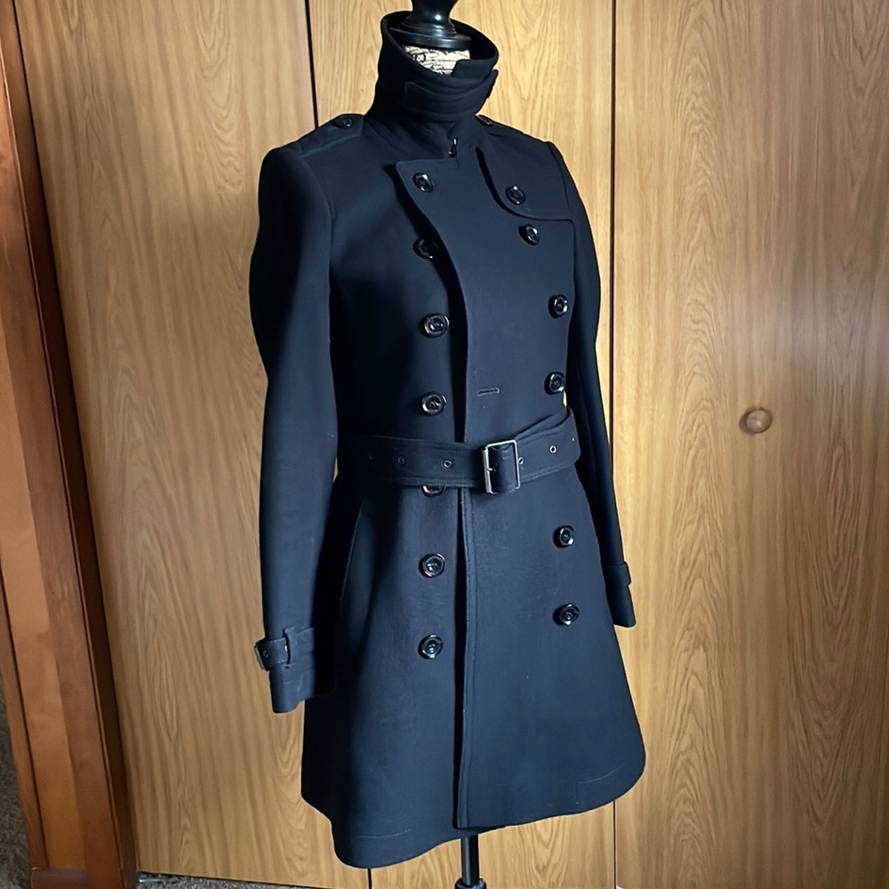 Burberry Black Double-Breasted Wool Trench Coat with Belt